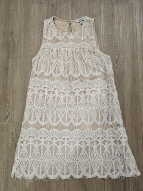 Speechless Cream Overlay Crochet Lace High Neck Mini Dress Small NWOT